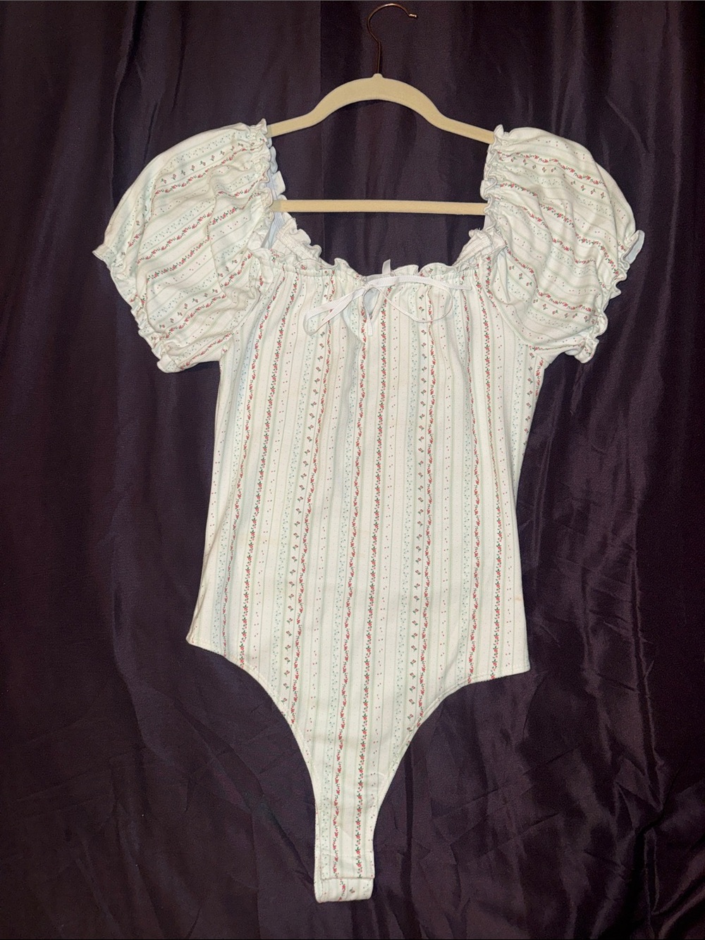 Striped Puff-Sleeve White Kids One-Piece Bodysuit